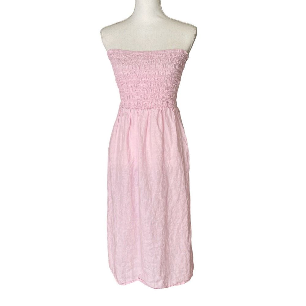 J. Crew Strapless Smocked Linen Midi Dress